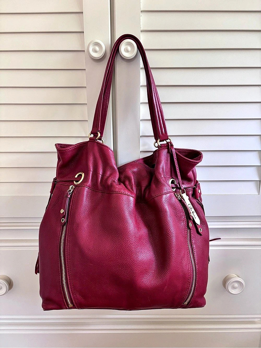 Cole Haan Bailey Hobo - Red Pebbled Leather Shoulder Bag -excellent Condition